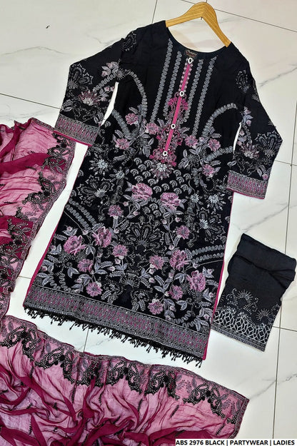 Pakistani women's black organza straight shirt back view