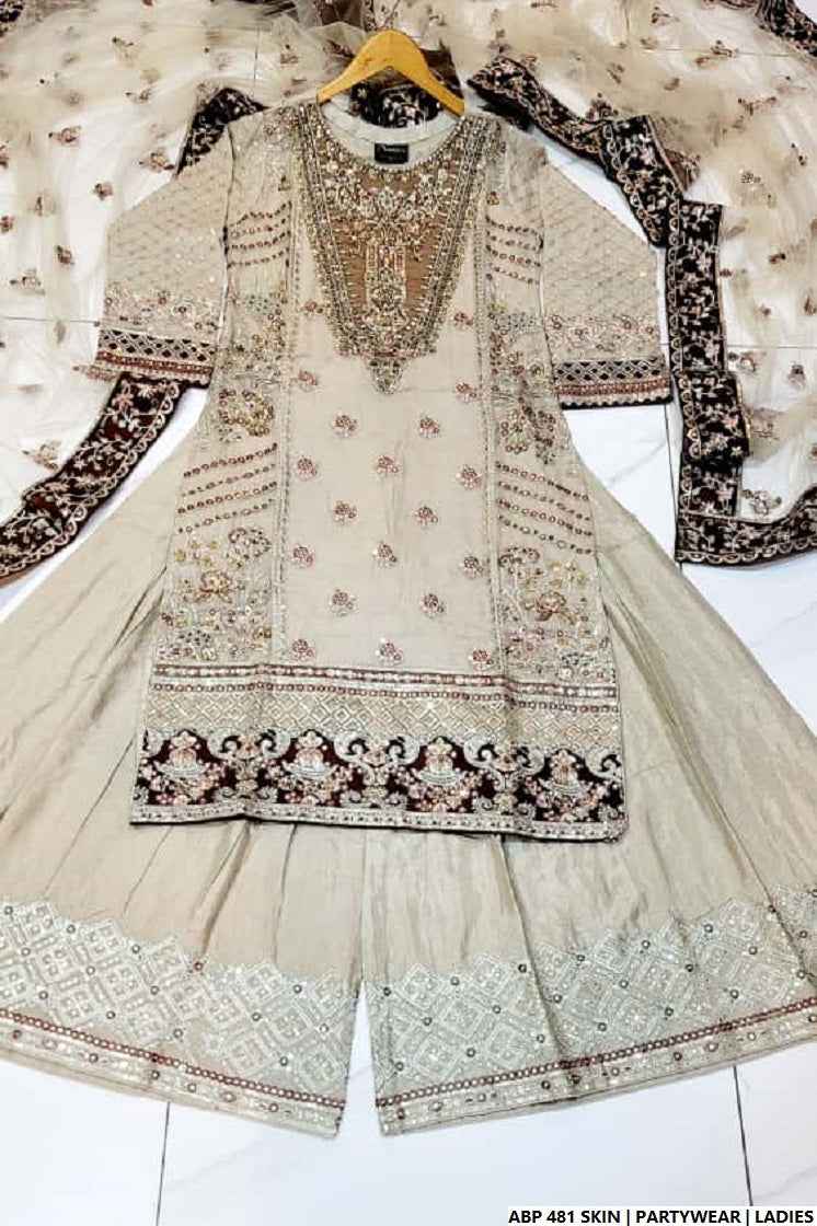 Pakistani women's skin silk short shirt detail view