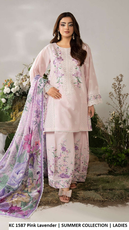 KC Ayra 1587 Pink Lavender - Pink Lavender Embroidered 3-Piece Ready to Wear Women's Pakistani Suit