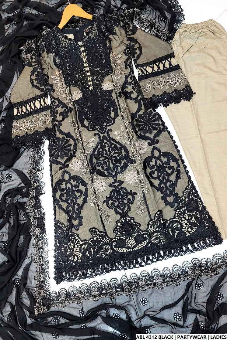 Pakistani women's black organza A-Line shirt full view