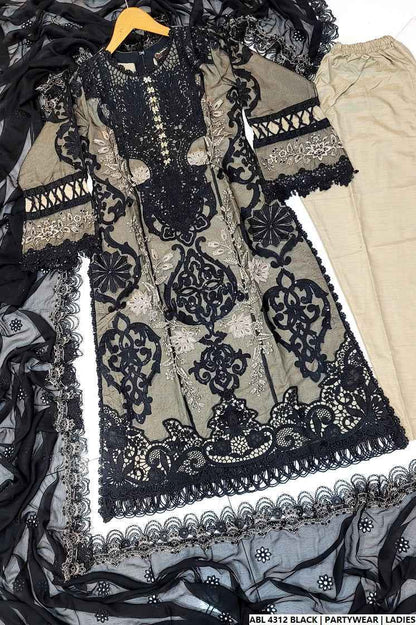 Pakistani women's black organza A-Line shirt full view
