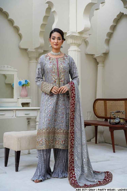 Grey organza Pakistani women's straight shirt side view
