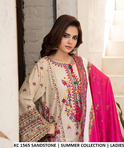 KC TABEER 1565 - Sandstone Cotton 3-Piece Suit