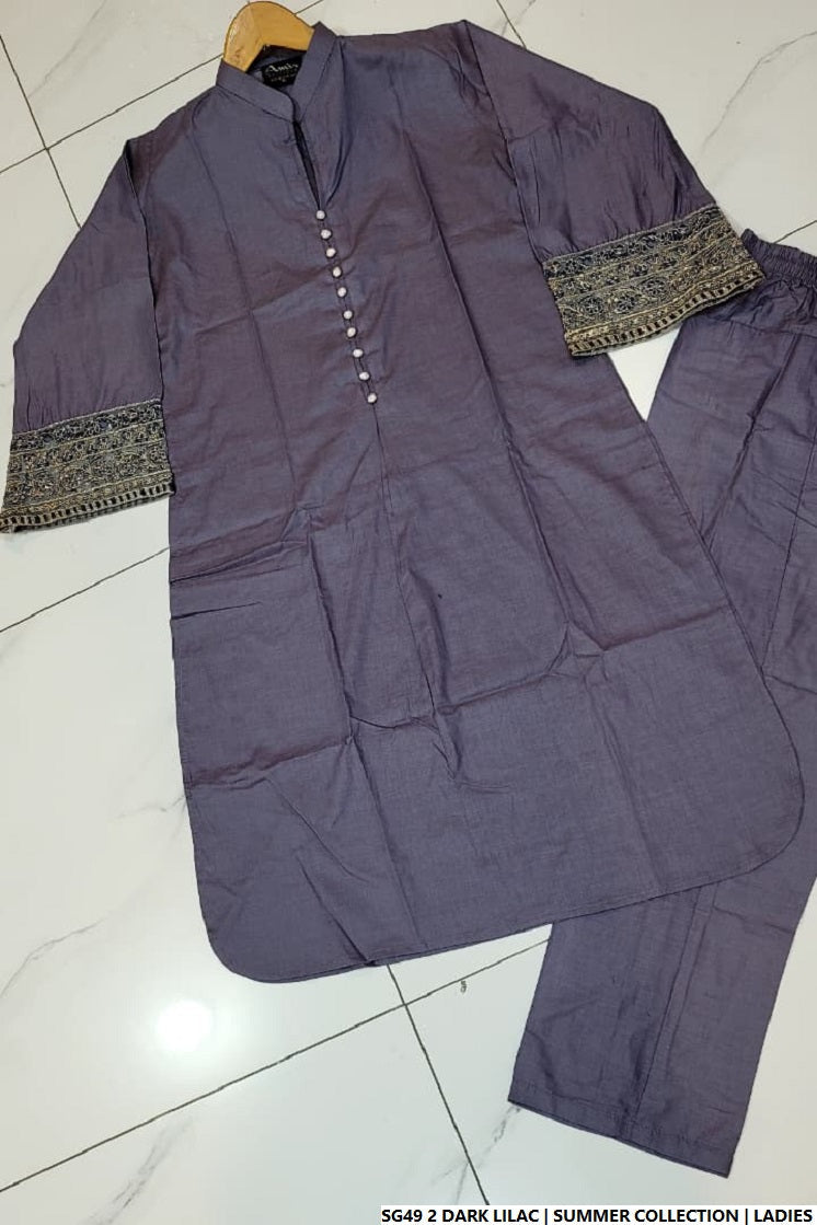 Pakistani women's dark lilac lawn A-Line casual shirt full view