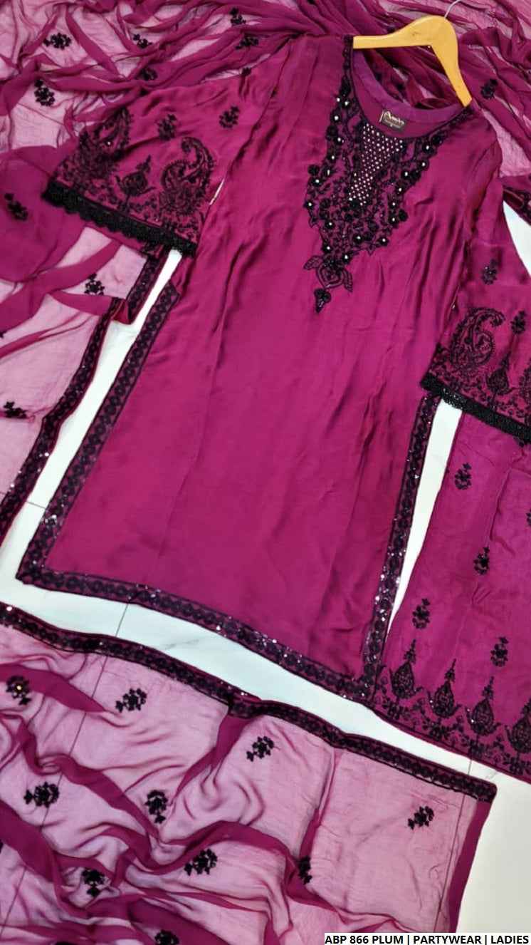 Pakistani women's plum silk straight shirt full view