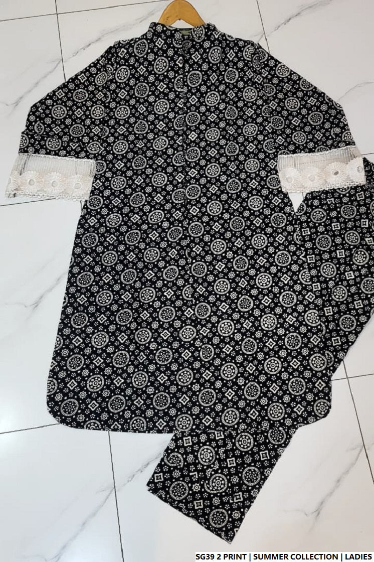 Pakistani women's lawn A-Line printed casual outfit full view