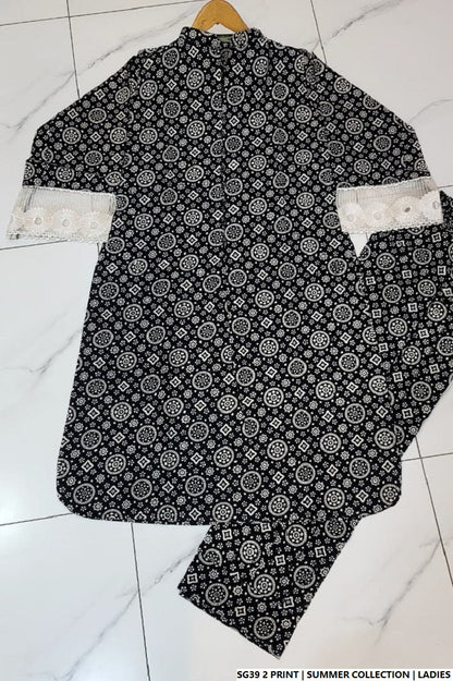 Pakistani women's lawn A-Line printed casual outfit full view
