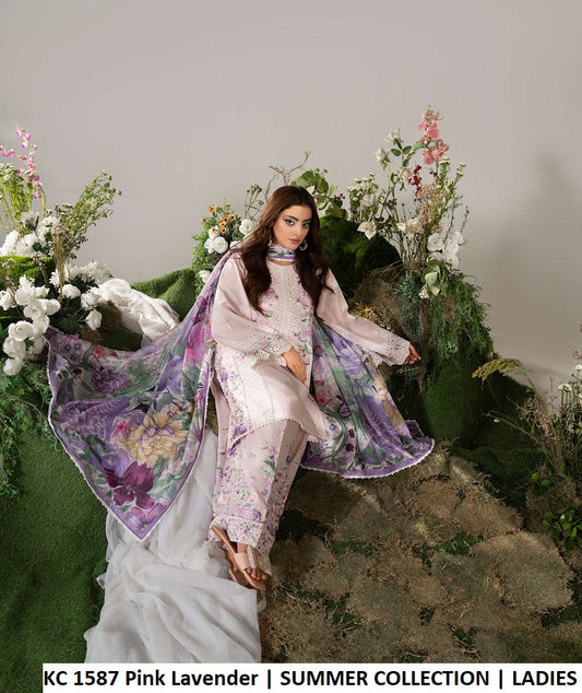KC Ayra 1587 Pink Lavender - Pink Lavender Embroidered 3-Piece Ready to Wear Women's Pakistani Suit