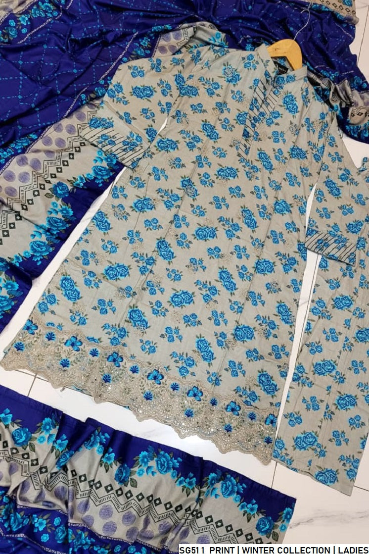 Pakistani women's lawn A-Line printed casual outfit full view