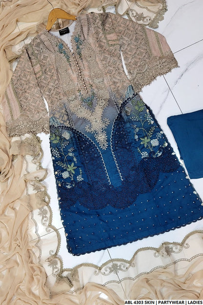 Pakistani women's skin organza A-Line shirt full view