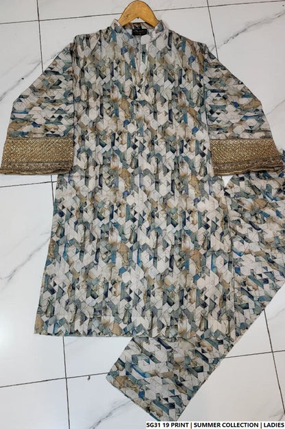 Pakistani women's lawn A-Line printed casual outfit full view