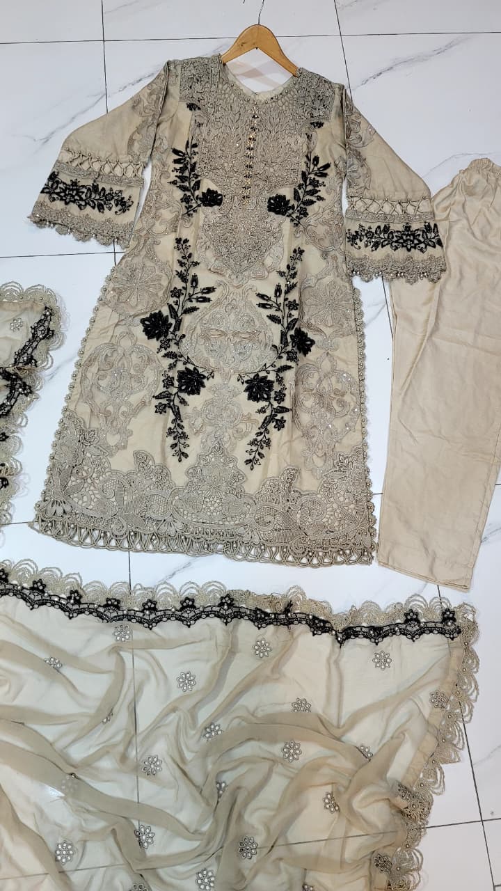 Pakistani women's skin chiffon straight shirt detail view