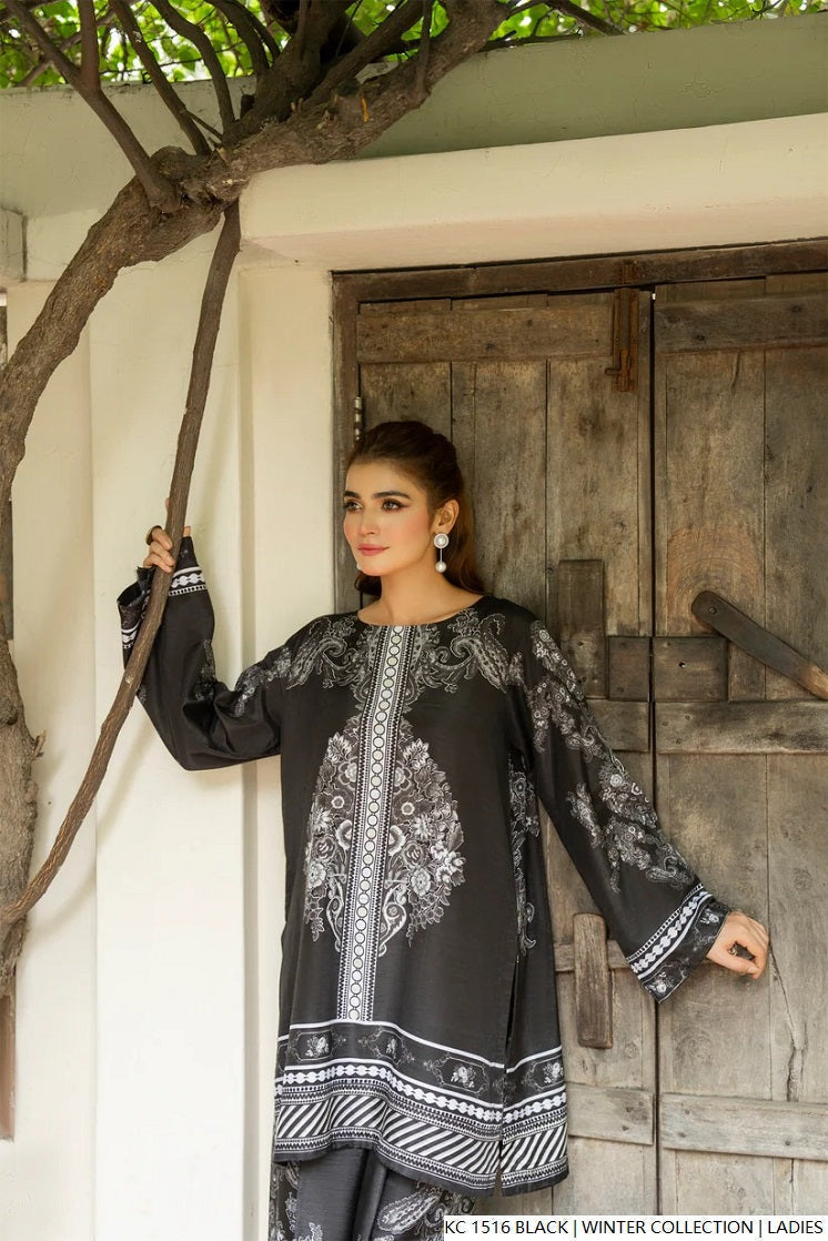 Pakistani women's black silk 2-piece formal suit back view