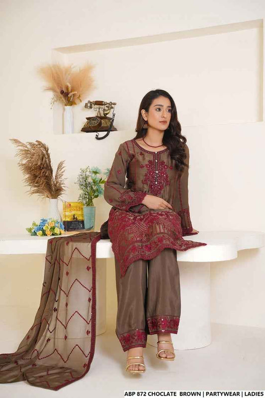 Chocolate brown silk Pakistani women's straight shirt side view