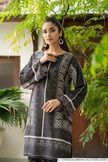 Pakistani women's black silk 2-piece formal suit detail view