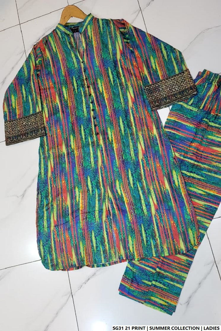 Pakistani women's lawn A-Line printed casual outfit back view