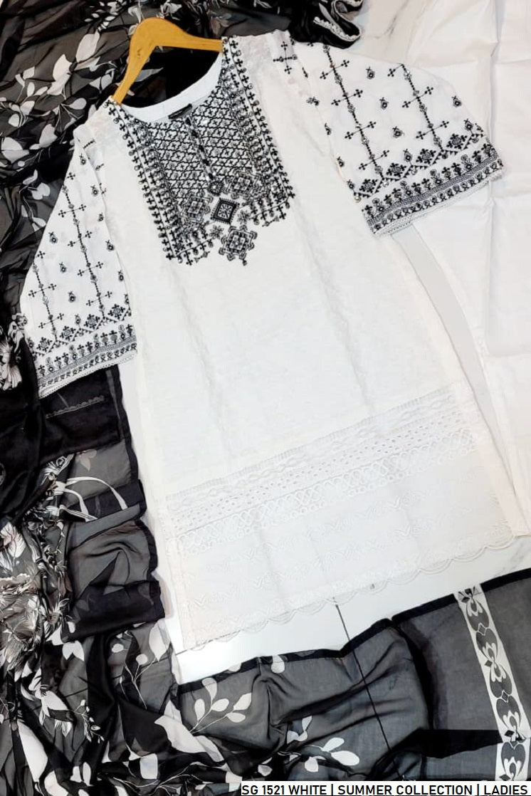Pakistani women's white lawn A-Line casual outfit back view