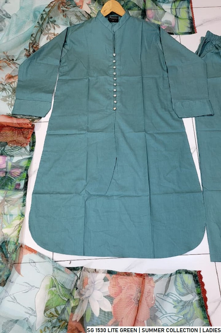Light green lawn Pakistani women's A-Line casual shirt side view