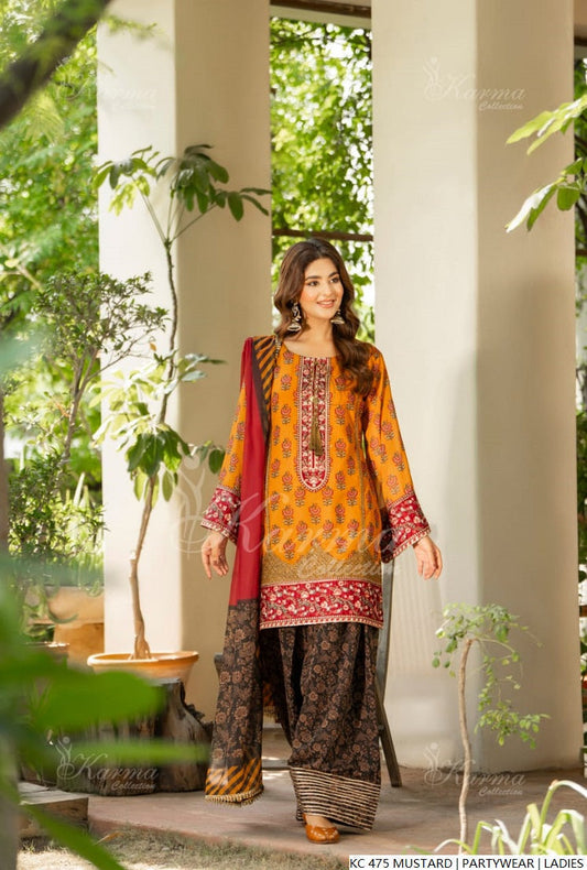 Mustard yellow silk Pakistani women's long kaftan side view