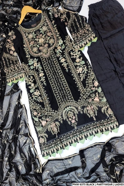 Pakistani women's black chiffon straight shirt plazo back view