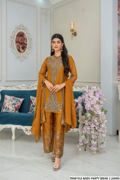 PNW 512 Pakistani women's chiffon gown frock back view