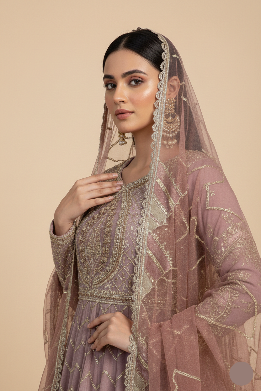 ABJ 4010 chiffon Pakistani women's short frock with gharara side view