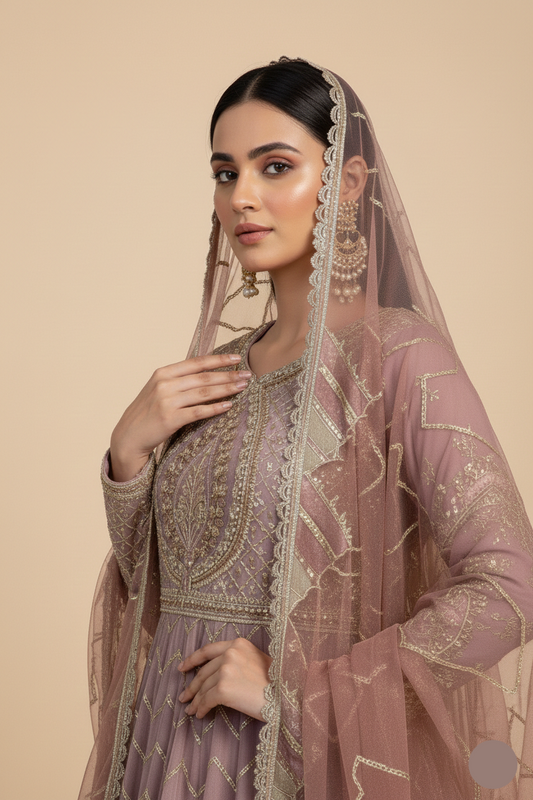 ABJ 4010 chiffon Pakistani women's short frock with gharara side view