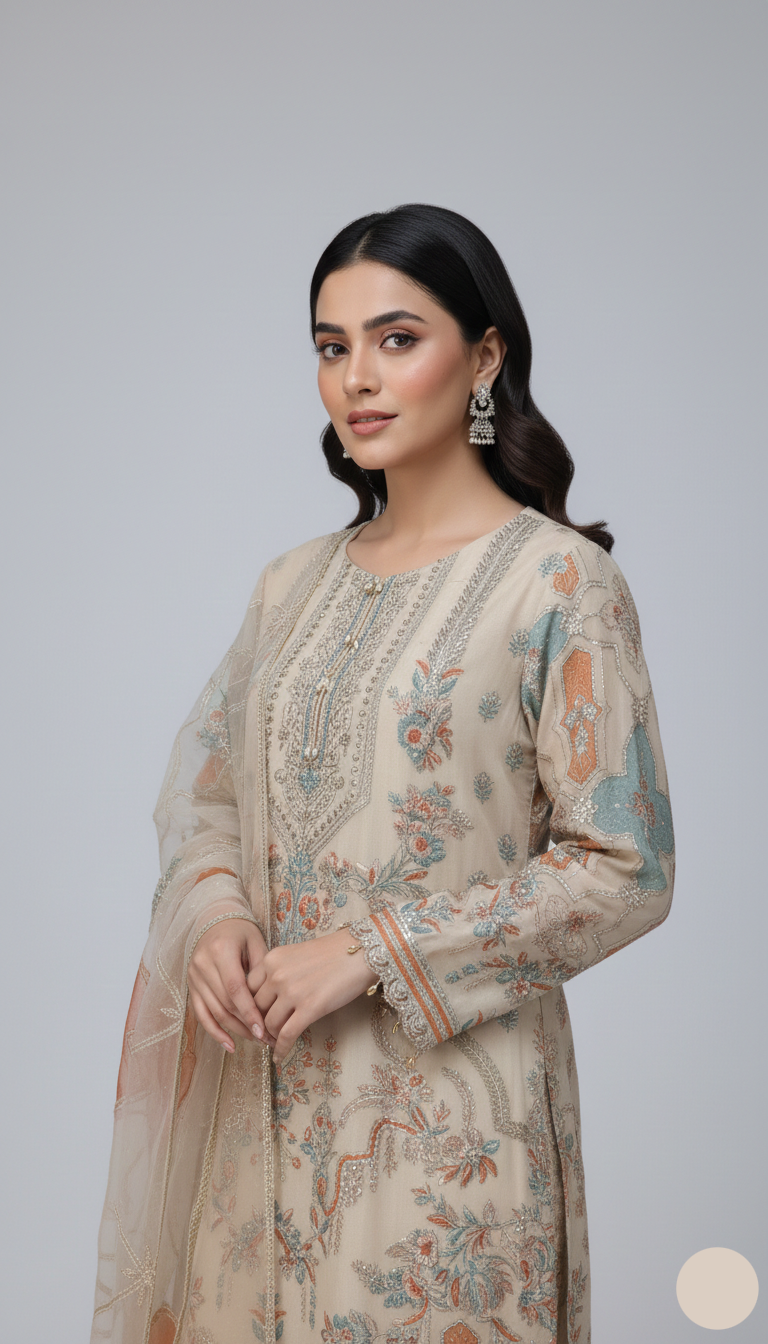 ABL 3701 organza Pakistani women's shirt with plazo side view