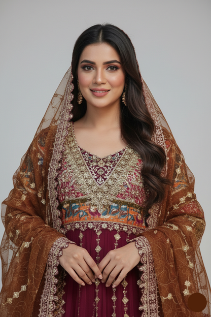 ABL 3820 net Pakistani women's frock with plazo side view