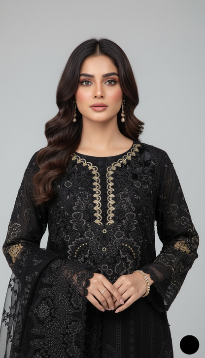 Black chiffon Pakistani women's straight shirt side view