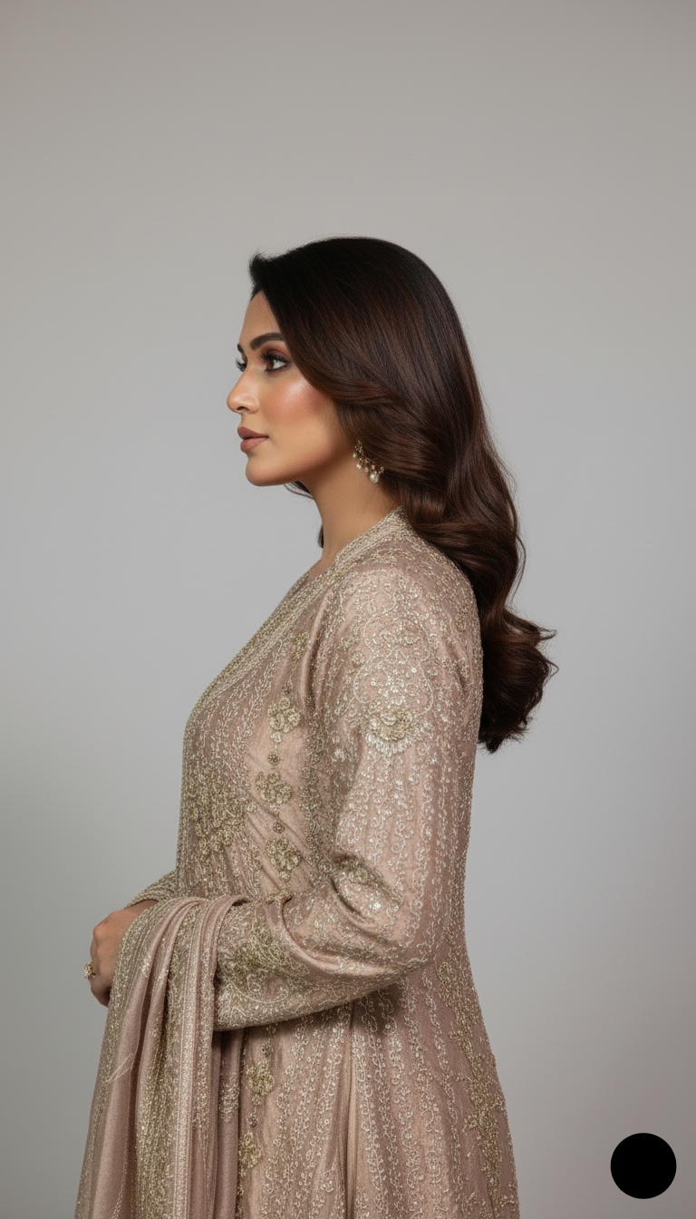 Pakistani women's tea pink chiffon straight shirt plazo back view