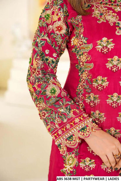 Pakistani women's magenta silk straight shirt detail view