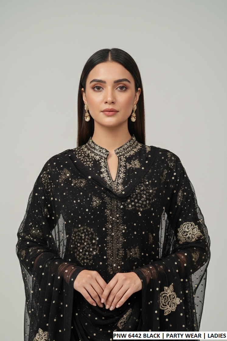 Black chiffon Pakistani women's straight shirt side view