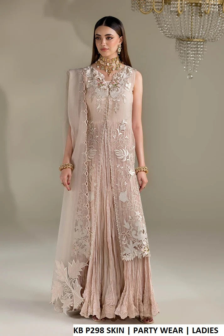 KB P298 SKIN - Skin Organza 3-Piece Women's Suit with Inner Shirt, Sleeves, Dupatta & Elasticized Plazo