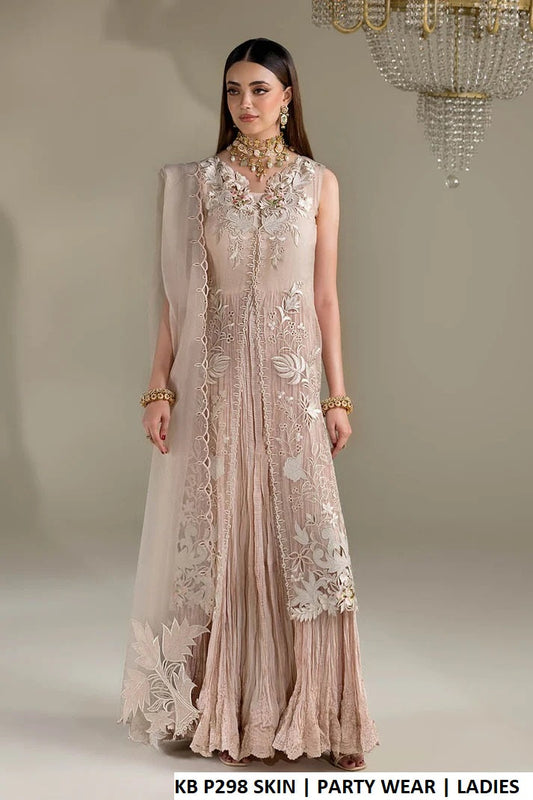 KB P298 SKIN - Skin Organza 3-Piece Women's Suit with Inner Shirt, Sleeves, Dupatta & Elasticized Plazo