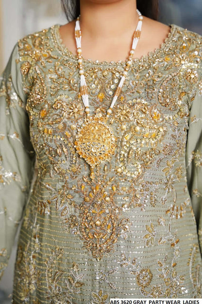 Pakistani women's grey chiffon straight shirt detail view
