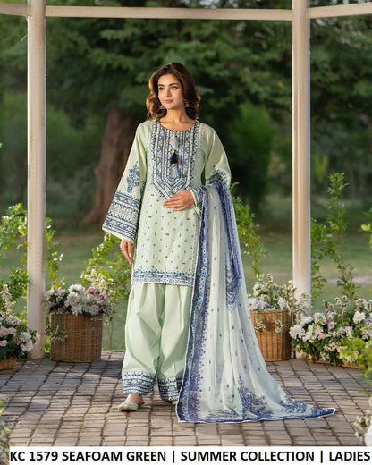 KC Sunehri 1579 - Seafoam Green Embroidered 3-Piece Ready to Wear Women's Pakistani Suit