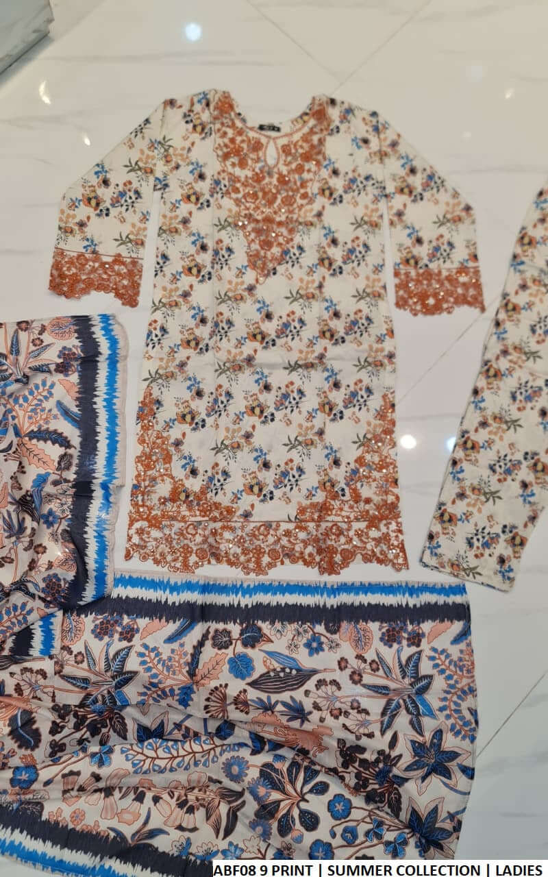 Pakistani women's lawn straight printed casual outfit back view
