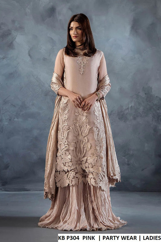 Organza straight shirt crush sharara pink - Pakistani women's luxury party wear with silk dupatta front view