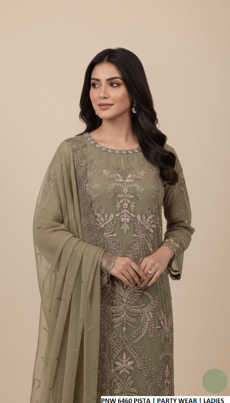 Pista green chiffon Pakistani women's straight shirt with plazo side view