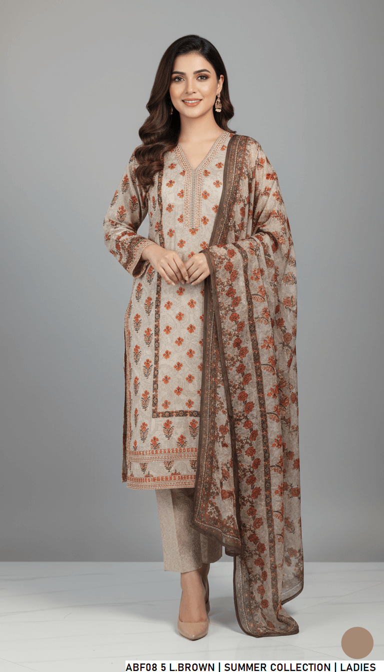 Lawn straight printed shirt - Pakistani women's casual summer outfit with digital print dupatta front view
