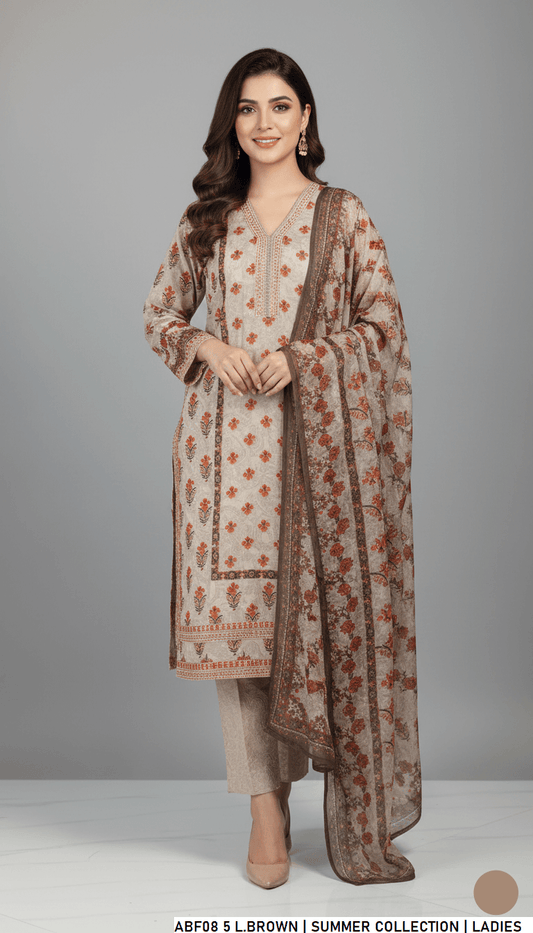 Lawn straight printed shirt - Pakistani women's casual summer outfit with digital print dupatta front view