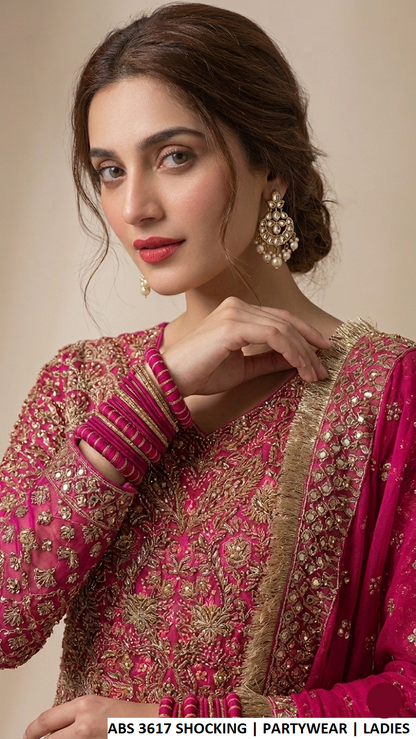 ABS 3617 SHOCKING PINK - Shocking Pink Chiffon Straight 3-Piece Women's Pakistani Suit