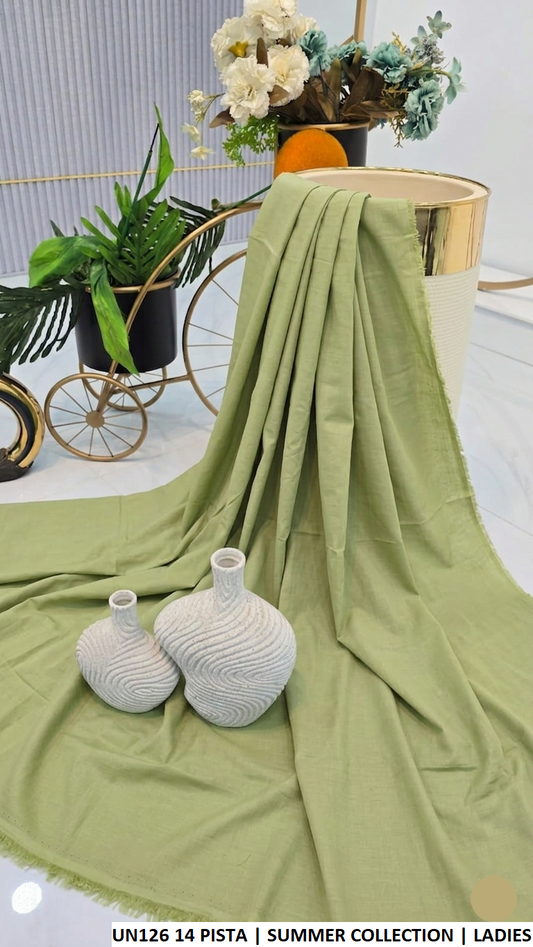 Cotton 2-piece summer collection pista green - Pakistani women's casual lightweight cotton suit front view