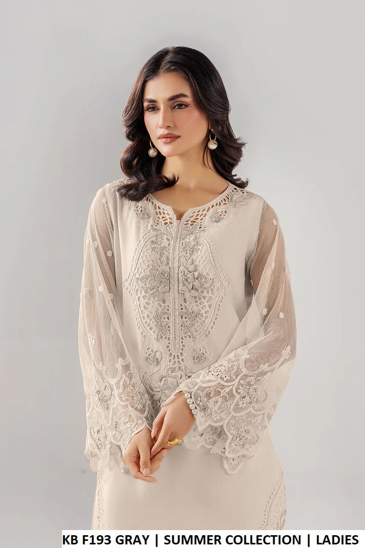 Light grey cotton Pakistani women's casual straight shirt side view