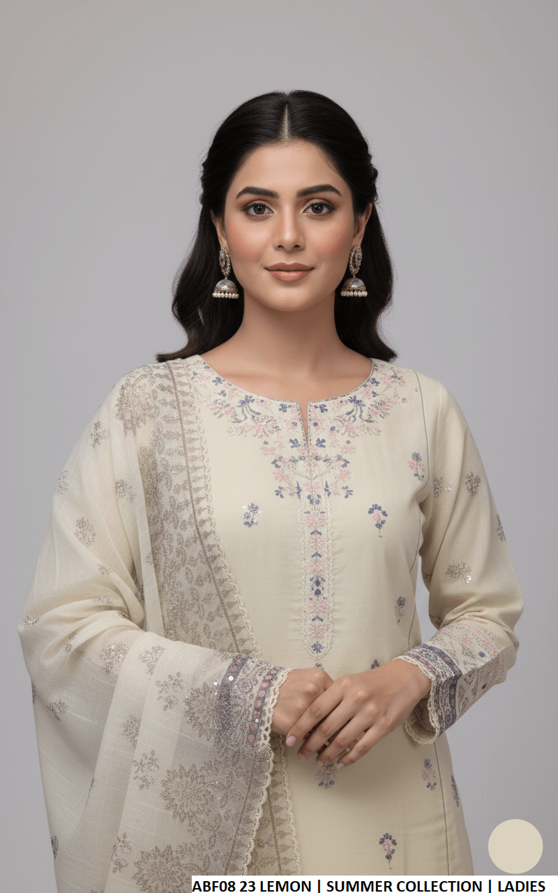 Cotton straight shirt farshi shalwar lemon yellow - Pakistani women's casual traditional outfit with digital print dupatta front view
