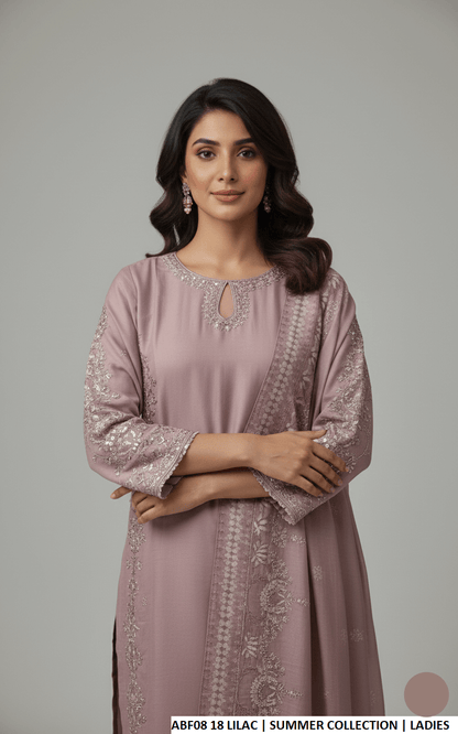 Lilac cotton Pakistani women's casual straight shirt side view
