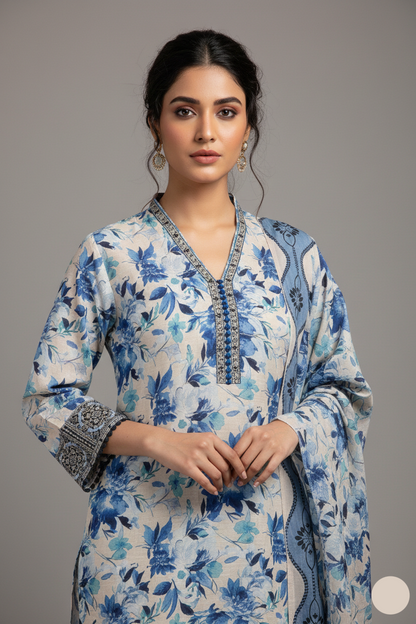 Slub Khaddar straight shirt SG 1471 - Pakistani women's winter suit front view