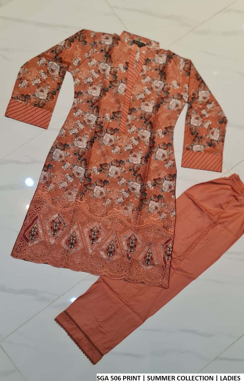 Pakistani women's lawn straight printed casual outfit back view