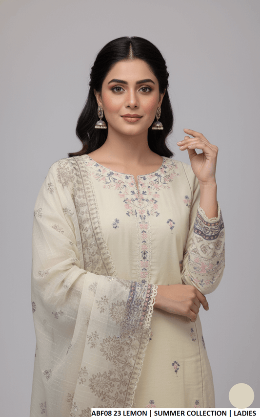 Lemon yellow cotton Pakistani women's straight shirt with farshi shalwar side view